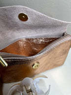 Porte-feuille femme en cuir métallisé avec compartiment monnaie et cartes, portefeuille brillant femme