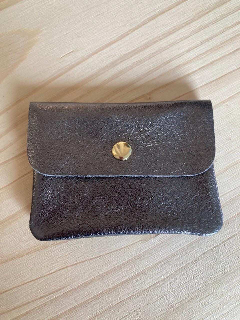 Porte-monnaie femme en cuir métallisé avec compartiment monnaie et cartes, portefeuille brillant femme