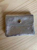 Porte-monnaie femme en cuir métallisé avec compartiment monnaie et cartes, portefeuille brillant femme
