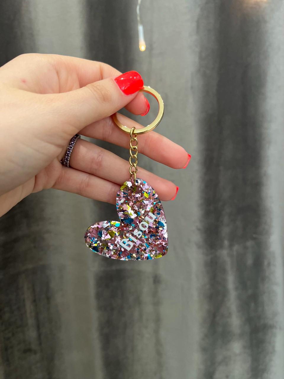 Porte-clefs coeur personnalisé à paillettes Bisou, Amour, Tata adorée, Copine en or, idée cadeau fête des mères, cadeau femme
