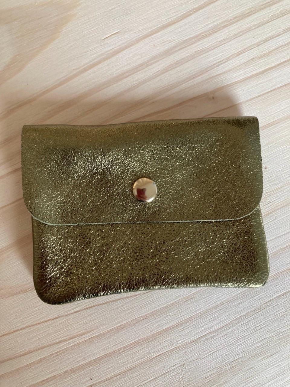 Porte-monnaie femme en cuir métallisé avec compartiment monnaie et cartes, portefeuille brillant femme
