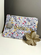 Trousse Pochette zipée liberty à message "J'adore" "Chance" "Happy" "Smile" "Maman je t'aime" coton
