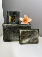 Porte-feuille femme en cuir métallisé avec compartiment monnaie et cartes, portefeuille brillant femme