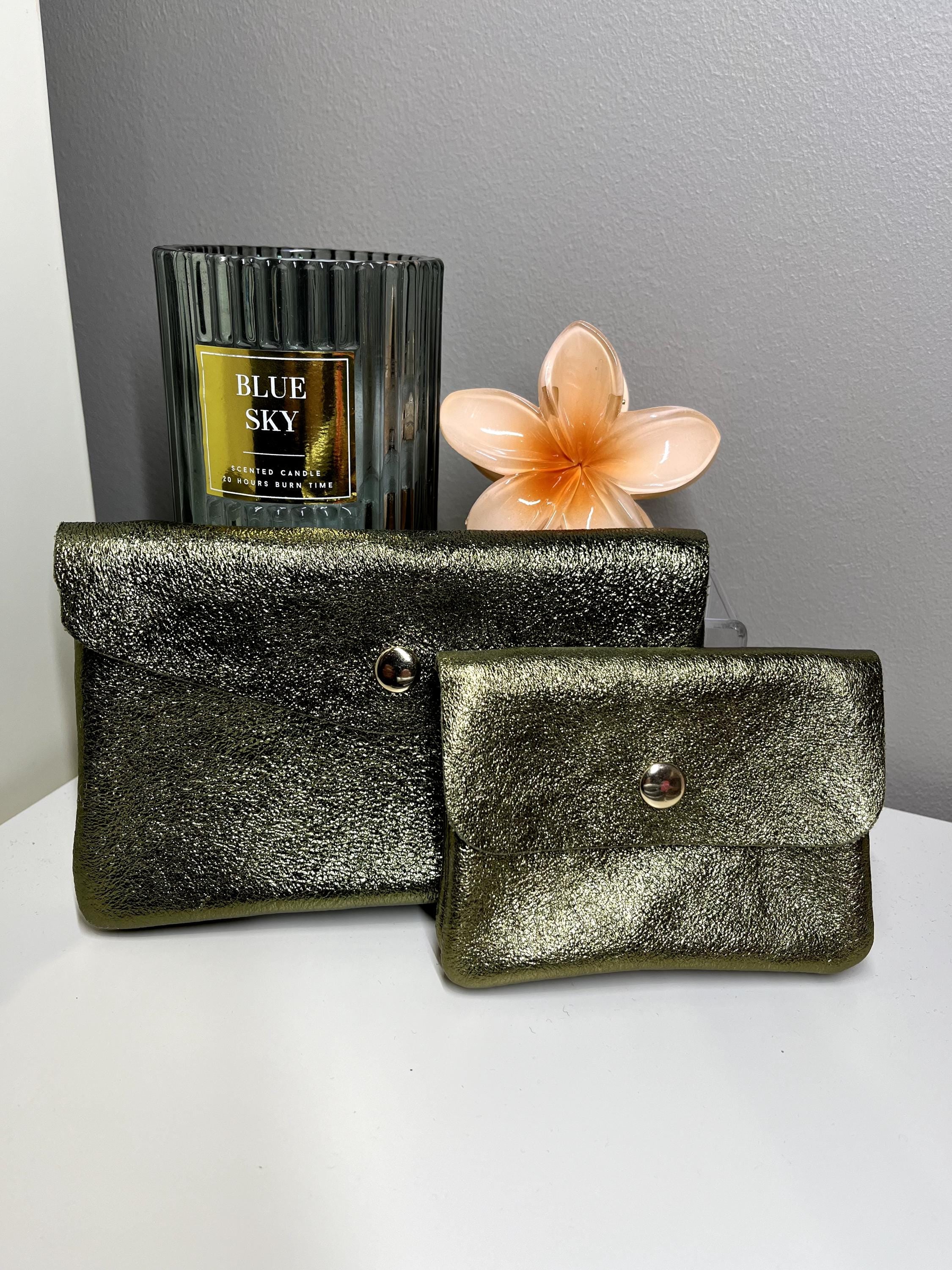 Porte-feuille femme en cuir métallisé avec compartiment monnaie et cartes, portefeuille brillant femme